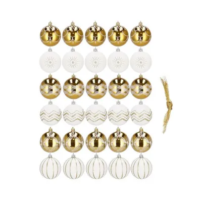 Vianočné banky bielo-zlaté mix - 7cm, sada 30ks