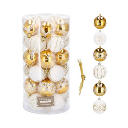 Vianočné banky bielo-zlaté mix - 7cm, sada 30ks