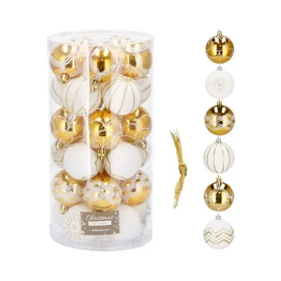 Vianočné banky bielo-zlaté mix - 7cm, sada 30ks