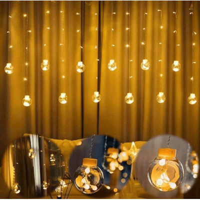 LED svetelný záves banky - 2,5x1m, 108LED, 8 funkcií, IP20, teplá biela