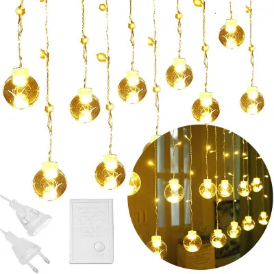 LED svetelný záves banky - 2,5x1m, 108LED, 8 funkcií, IP20, teplá biela