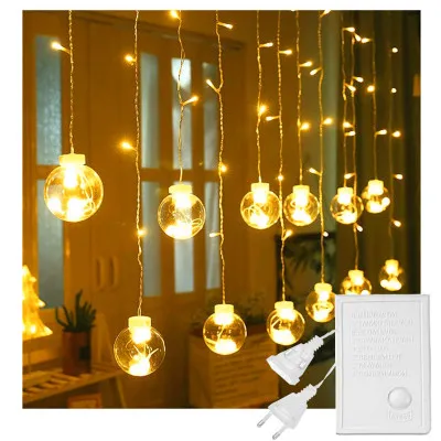 LED svetelný záves banky - 2,5x1m, 108LED, 8 funkcií, IP20, teplá biela