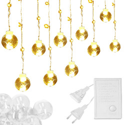 LED svetelný záves banky - 2,5x1m, 108LED, 8 funkcií, IP20, teplá biela