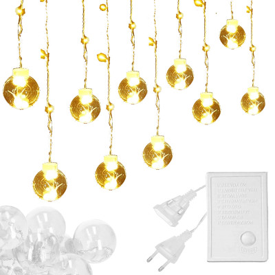 LED svetelný záves banky - 2,5x1m, 108LED, 8 funkcií, IP20, teplá biela