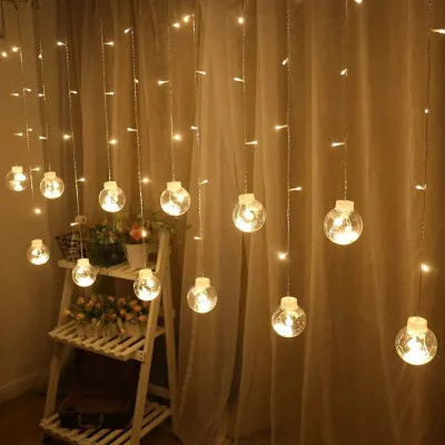 LED svetelný záves banky - 2,5x1m, 108LED, 8 funkcií, IP20, teplá biela