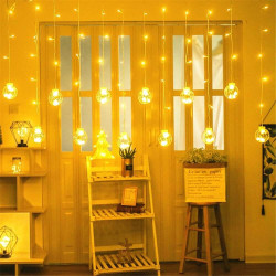 LED svetelný záves banky - 2,5x1m, 108LED, 8 funkcií, IP20, teplá biela