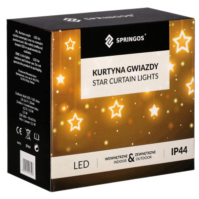 LED svetelný záves Hviezdy - 2,5x0,7m, 138LED, 8 funkcií, IP20, teplá biela