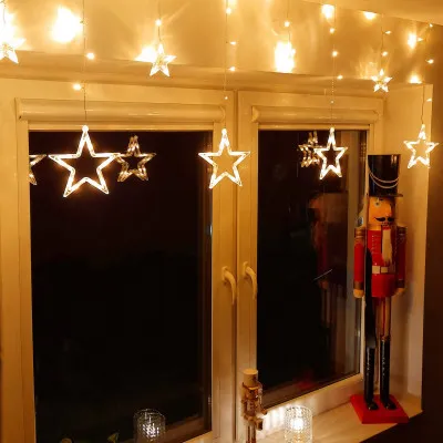 LED svetelný záves Hviezdy - 2,5x0,7m, 138LED, 8 funkcií, IP20, teplá biela