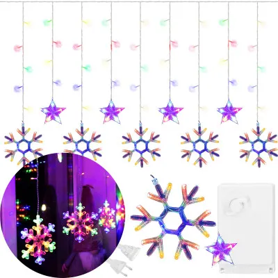 LED záves Vločky a Hviezdy - 2,5x0,65m, 150LED, 8 funkcií, IP20, multicolor