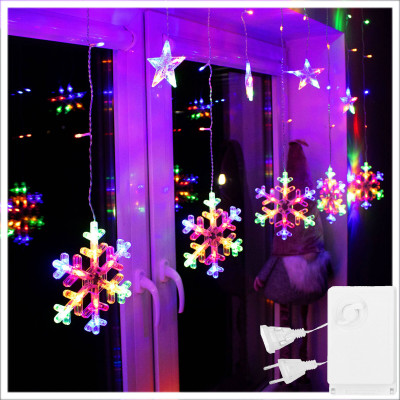 LED záves Vločky a Hviezdy - 2,5x0,65m, 150LED, 8 funkcií, IP20, multicolor