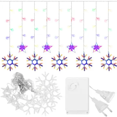 LED záves Vločky a Hviezdy - 2,5x0,65m, 150LED, 8 funkcií, IP20, multicolor