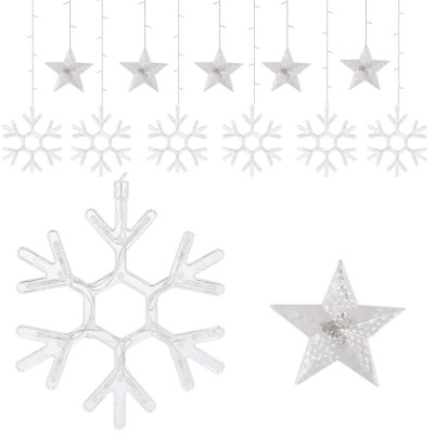 LED záves Vločky a Hviezdy - 2,5x0,65m, 150LED, 8 funkcií, IP20, multicolor