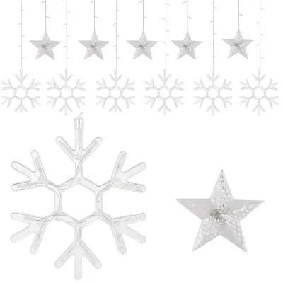 LED záves Vločky a Hviezdy - 2,5x0,65m, 150LED, 8 funkcií, IP20, multicolor