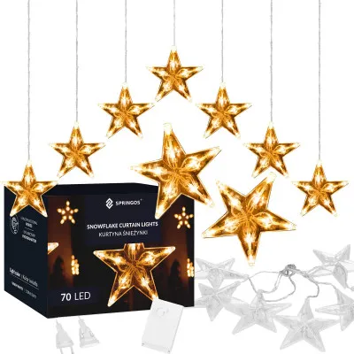 LED svetelný záves Hviezdy - 2,5x0,83m, 70LED, 8 funkcií, IP20, teplá biela