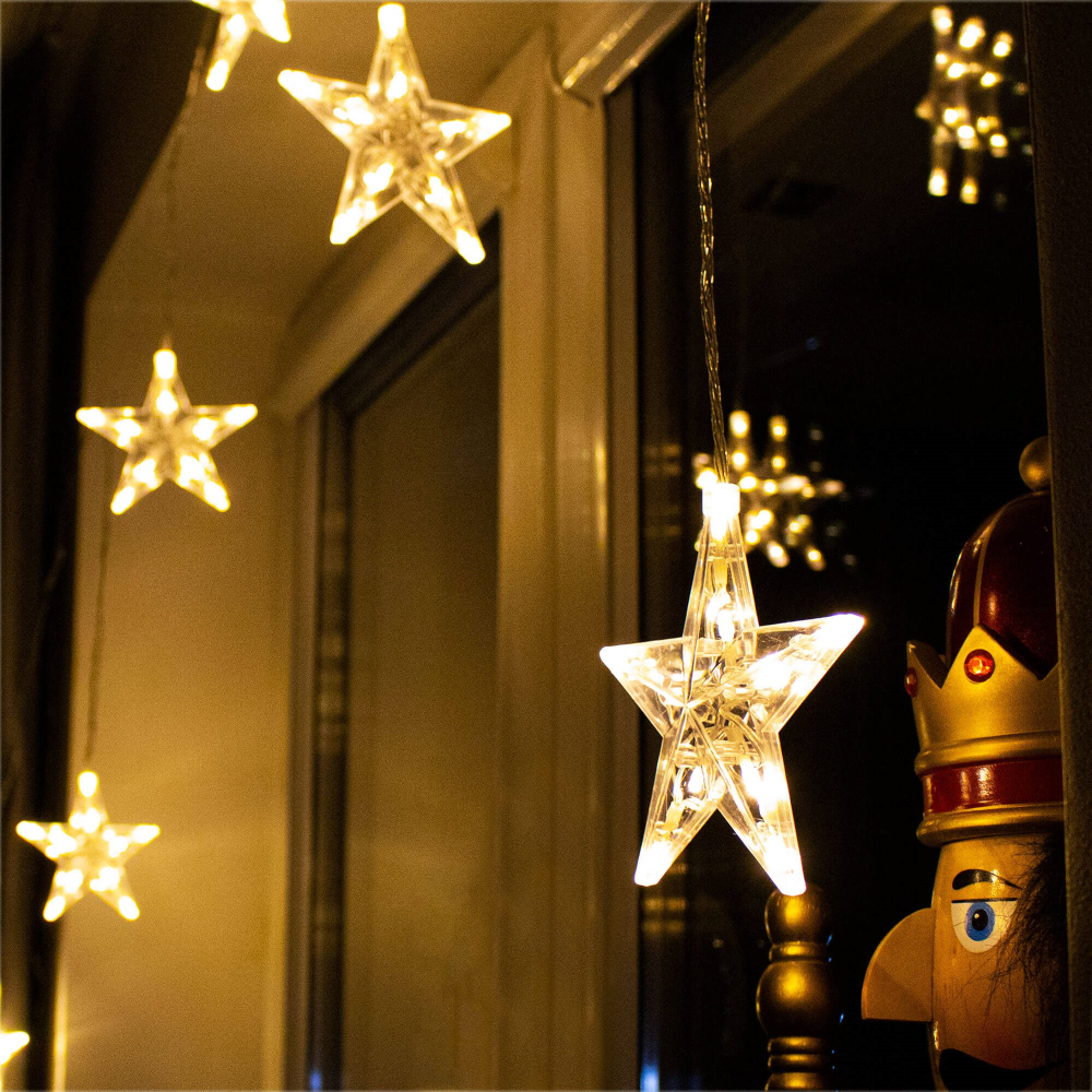 LED svetelný záves Hviezdy - 2,5x0,83m, 70LED, 8 funkcií, IP20, teplá biela
