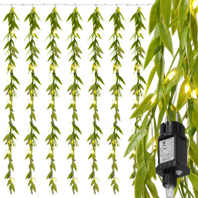 LED záves Lístky - 5,85x1,05m, 200LED, 8 funkcií, IP44, teplá biela