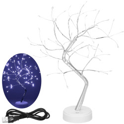 LED Bonsai strieborná - 45cm, 90LED, 2 funkcie, USB, 3xAA, IP20, studená biela