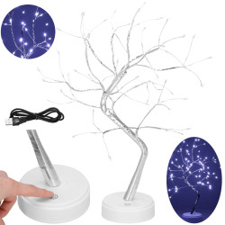 LED Bonsai strieborná - 45cm, 90LED, 2 funkcie, USB, 3xAA, IP20, studená biela