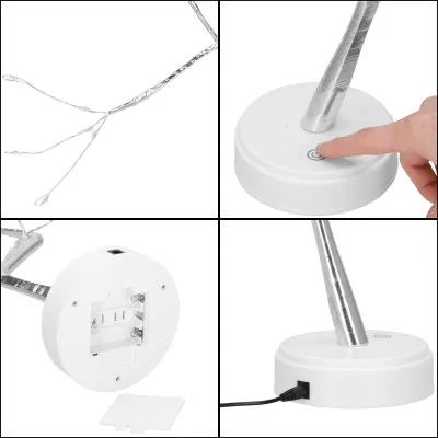 LED Bonsai strieborná - 45cm, 90LED, 2 funkcie, USB, 3xAA, IP20, studená biela