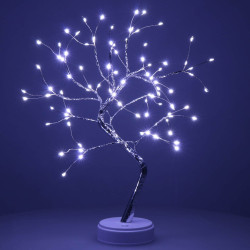 LED Bonsai strieborná - 45cm, 90LED, 2 funkcie, USB, 3xAA, IP20, studená biela