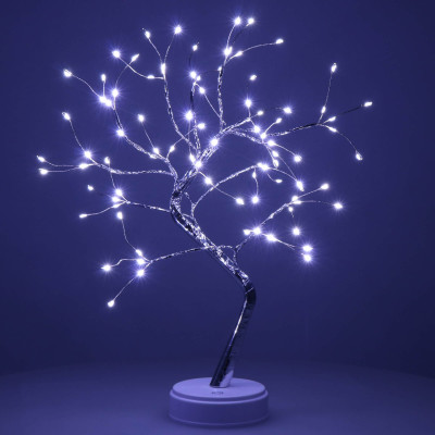 LED Bonsai strieborná - 45cm, 90LED, 2 funkcie, USB, 3xAA, IP20, studená biela