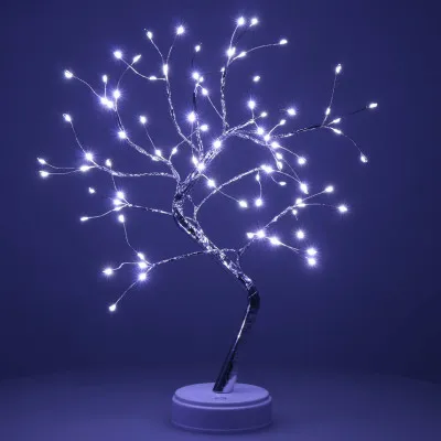 LED Bonsai strieborná - 45cm, 90LED, 2 funkcie, USB, 3xAA, IP20, studená biela