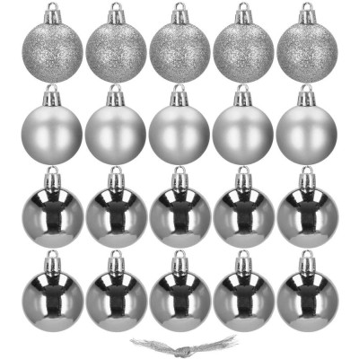 Vianočné banky strieborné mix - 4cm, sada 20ks