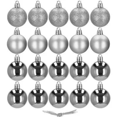 Vianočné banky strieborné mix - 4cm, sada 20ks