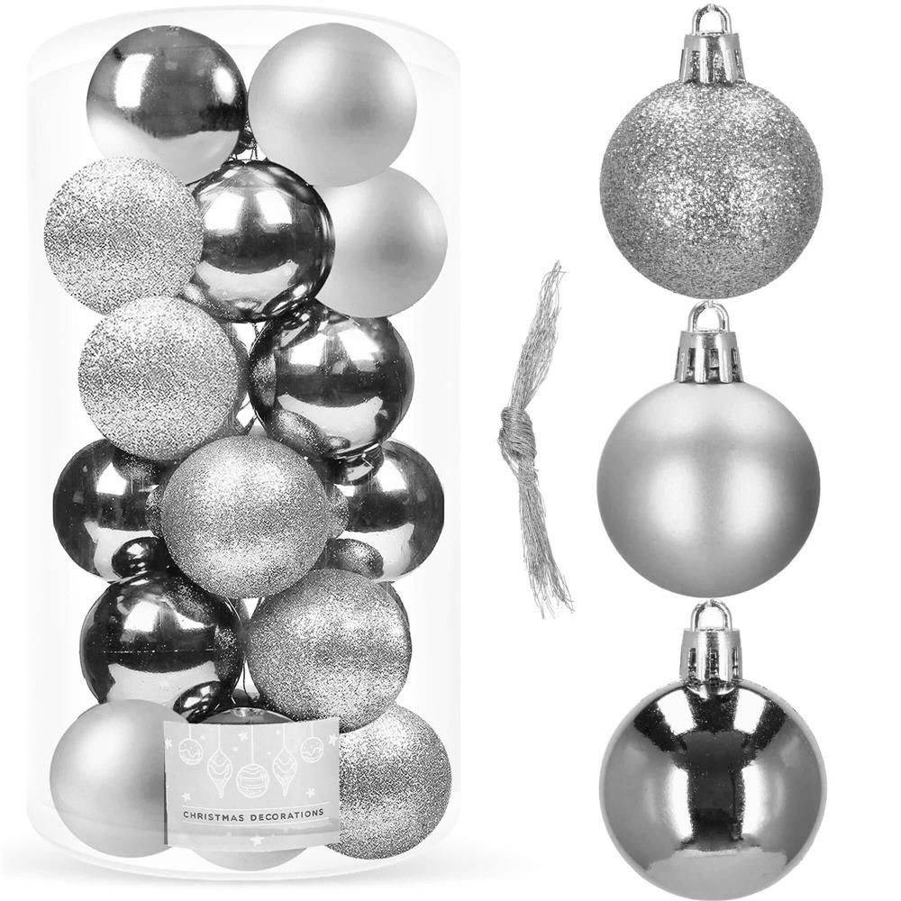 Vianočné banky strieborné mix - 4cm, sada 20ks