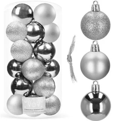 Vianočné banky strieborné mix - 4cm, sada 20ks