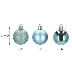 Vianočné banky svetlomodré mix - 4cm, sada 20ks