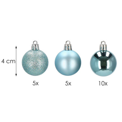 Vianočné banky svetlomodré mix - 4cm, sada 20ks