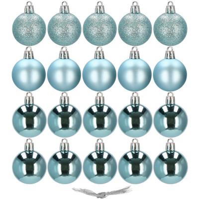 Vianočné banky svetlomodré mix - 4cm, sada 20ks