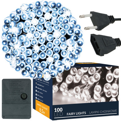 LED svetelná reťaz - 8,5m, 100LED, 8 funkcií, studená biela