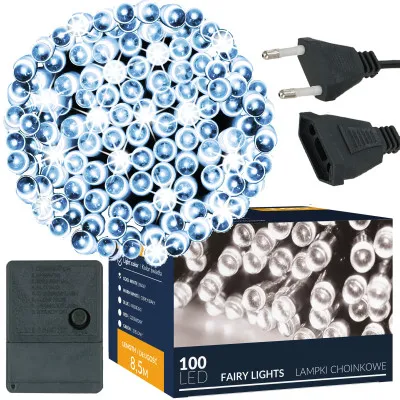 LED svetelná reťaz - 8,5m, 100LED, 8 funkcií, studená biela