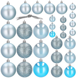 Vianočné banky strieborno-tyrkysové mix - 4/5/6cm, sada 30ks