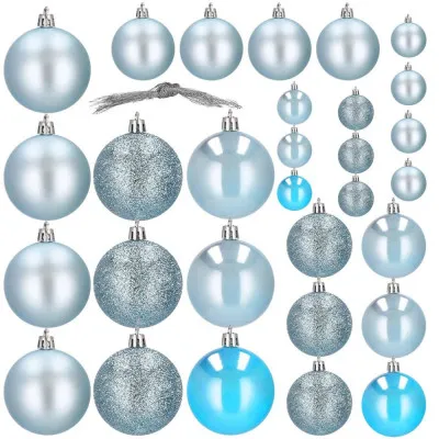 Vianočné banky strieborno-tyrkysové mix - 4/5/6cm, sada 30ks