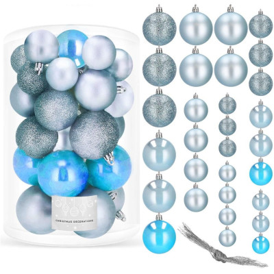 Vianočné banky strieborno-tyrkysové mix - 4/5/6cm, sada 30ks