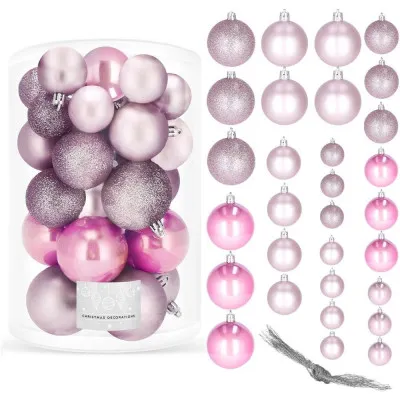 Vianočné banky ružové mix - 4/5/6cm, sada 30ks