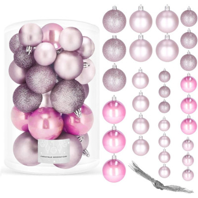 Vianočné banky ružové mix - 4/5/6cm, sada 30ks