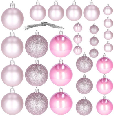 Vianočné banky ružové mix - 4/5/6cm, sada 30ks