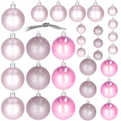 Vianočné banky ružové mix - 4/5/6cm, sada 30ks