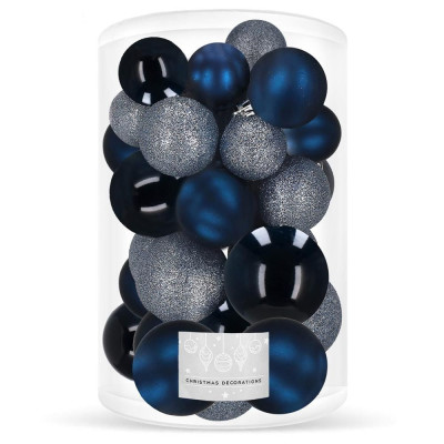 Vianočné banky modro-strieborné mix - 4/5/6cm, sada 30ks