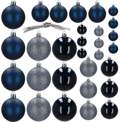 Vianočné banky modro-strieborné mix - 4/5/6cm, sada 30ks