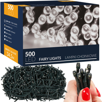 LED svetelná reťaz - 34,5m, 500LED, 8 funkcií, studená biela