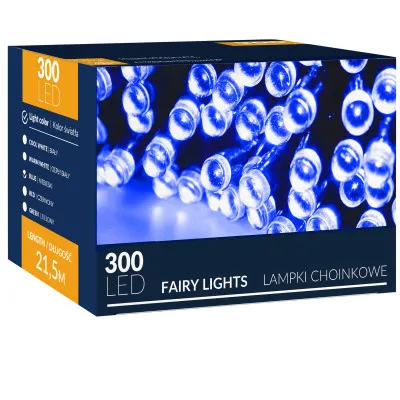 LED svetelná reťaz - 22,5m, 300LED, 8 funkcií, modrá