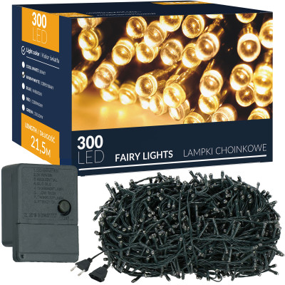 LED svetelná reťaz - 22,5m, 300LED, 8 funkcií, teplá biela