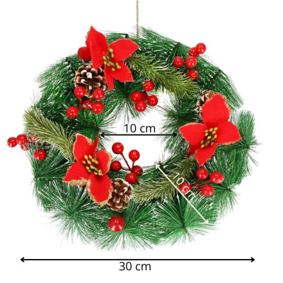 Adventný veniec s ozdobami 30cm, vianočné dekorácie