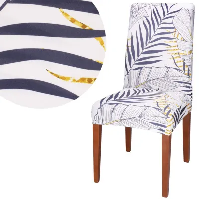Poťah na stoličku elastický SPRINGOS HA5274 modro-žlté listy