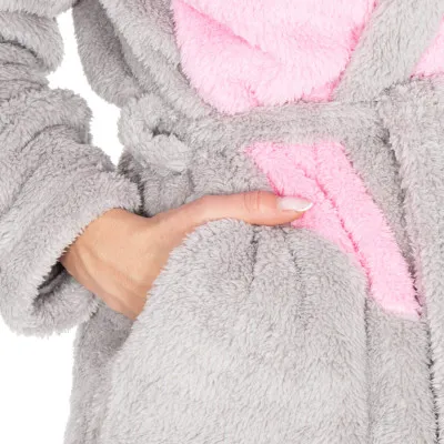 Dámsky župan s ušami L/XL SPRINGOS MOUSE šedo-ružový